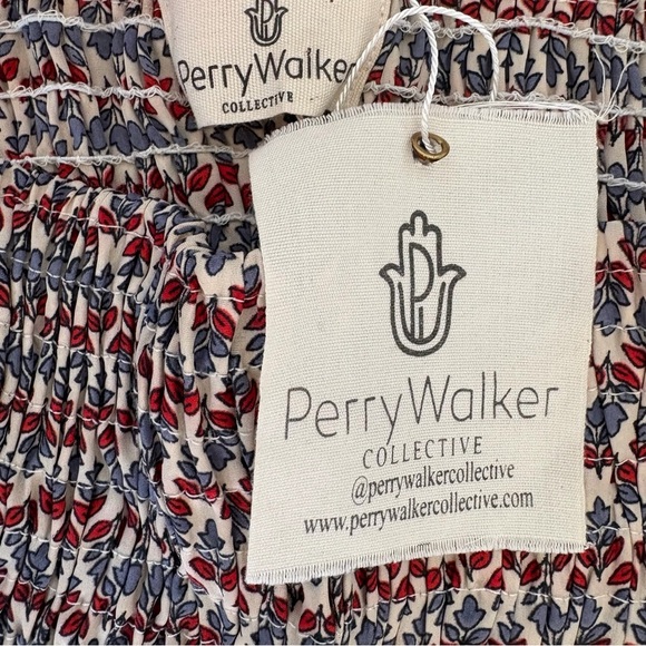 NWT Perry Walker Collective Catherine Midi Dress Silk Blend Periwinkle & Red - Picture 4 of 6